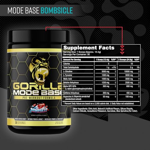 Gorilla Mind Base Pre Workout Bombsicle Raises Nitric Oxide Intense Focus & Drive Endurance Power 360 Grams