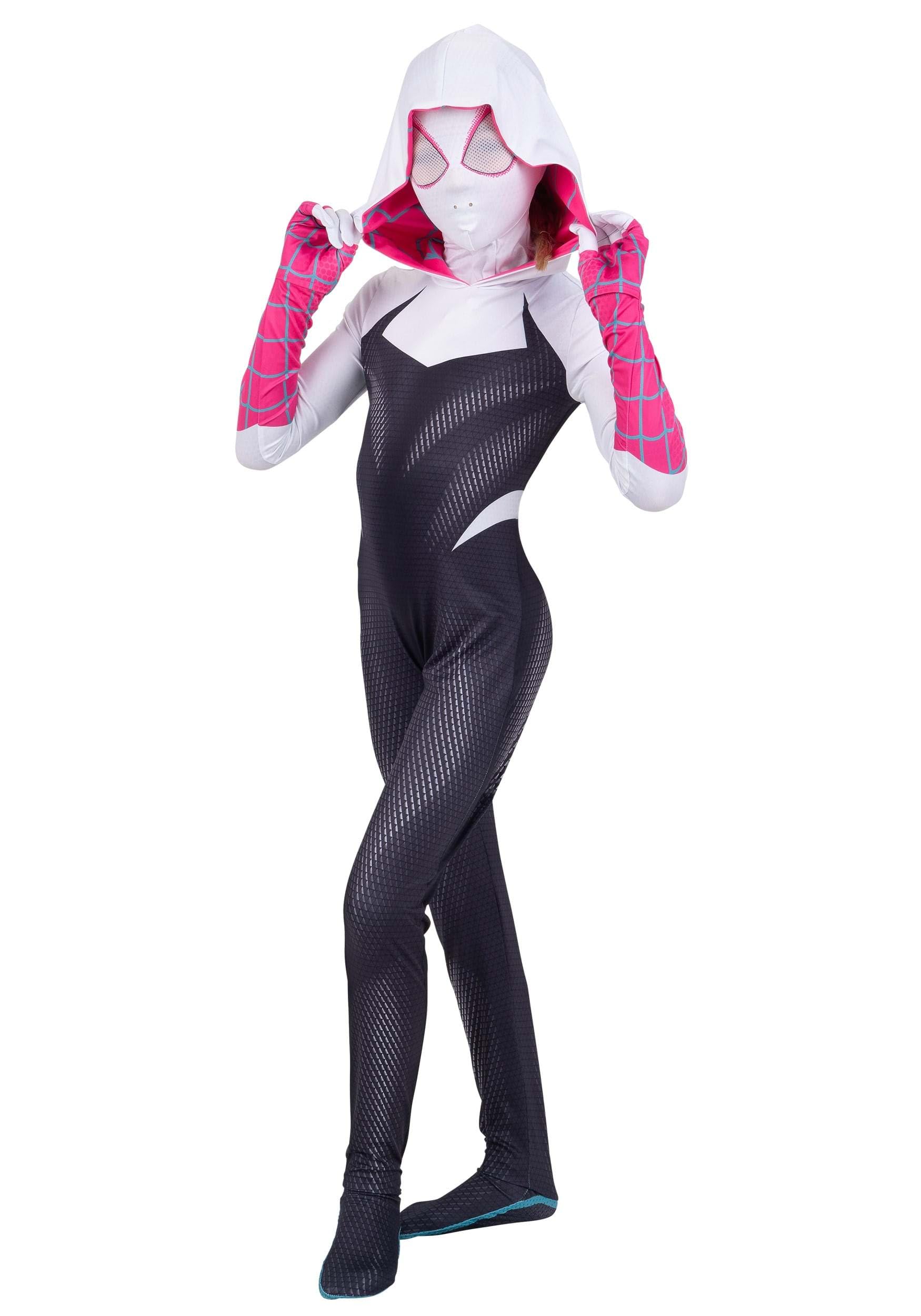 Spider-Gwen Zentai Suit Costume for Kids | Marvel Costumes | Halloween Party Supply | Adjustable Fit | One Size Fits Mos